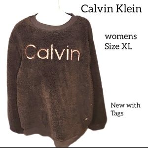 CALVIN KLEIN WOMENS SHERPA SWEATSHIRT SIZE XL CHOCOLATE BROWN NEW WITH TAGS